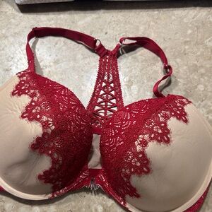 Victoria's Secret Red and Cream Lace Bra